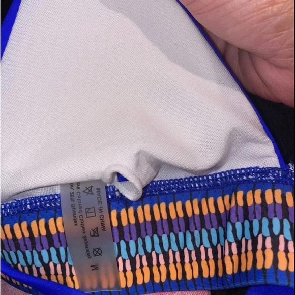 Women's Blue Triangle Bikini Set w/ Contrasts Trim Size M High-Waisted - Picture 13 of 13